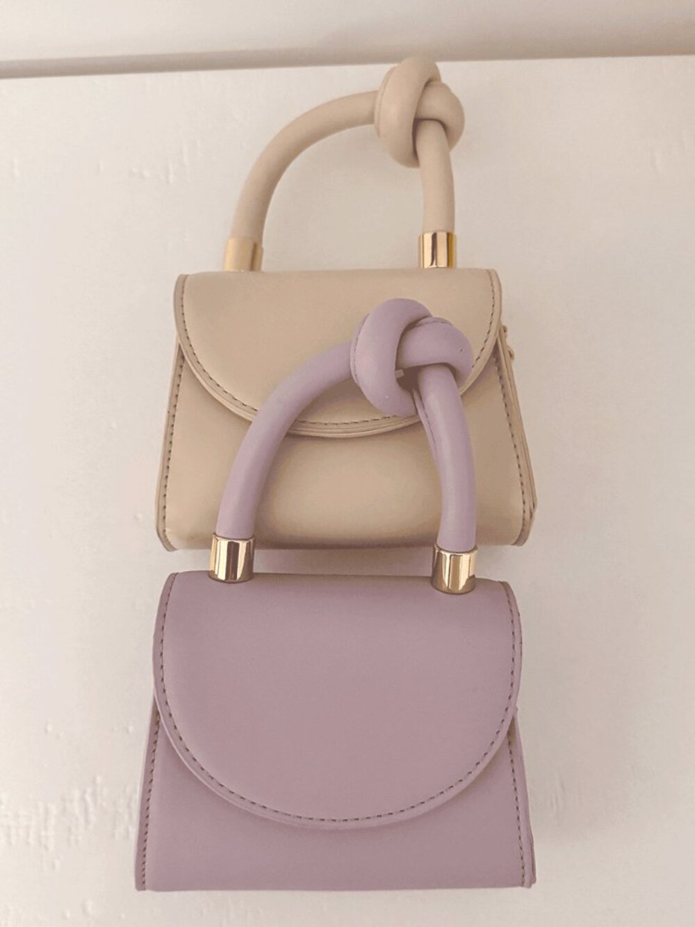 SET OF 2 Anthropologie Knotted Top Handle Mini Bags Cream & Lavender Crossbody